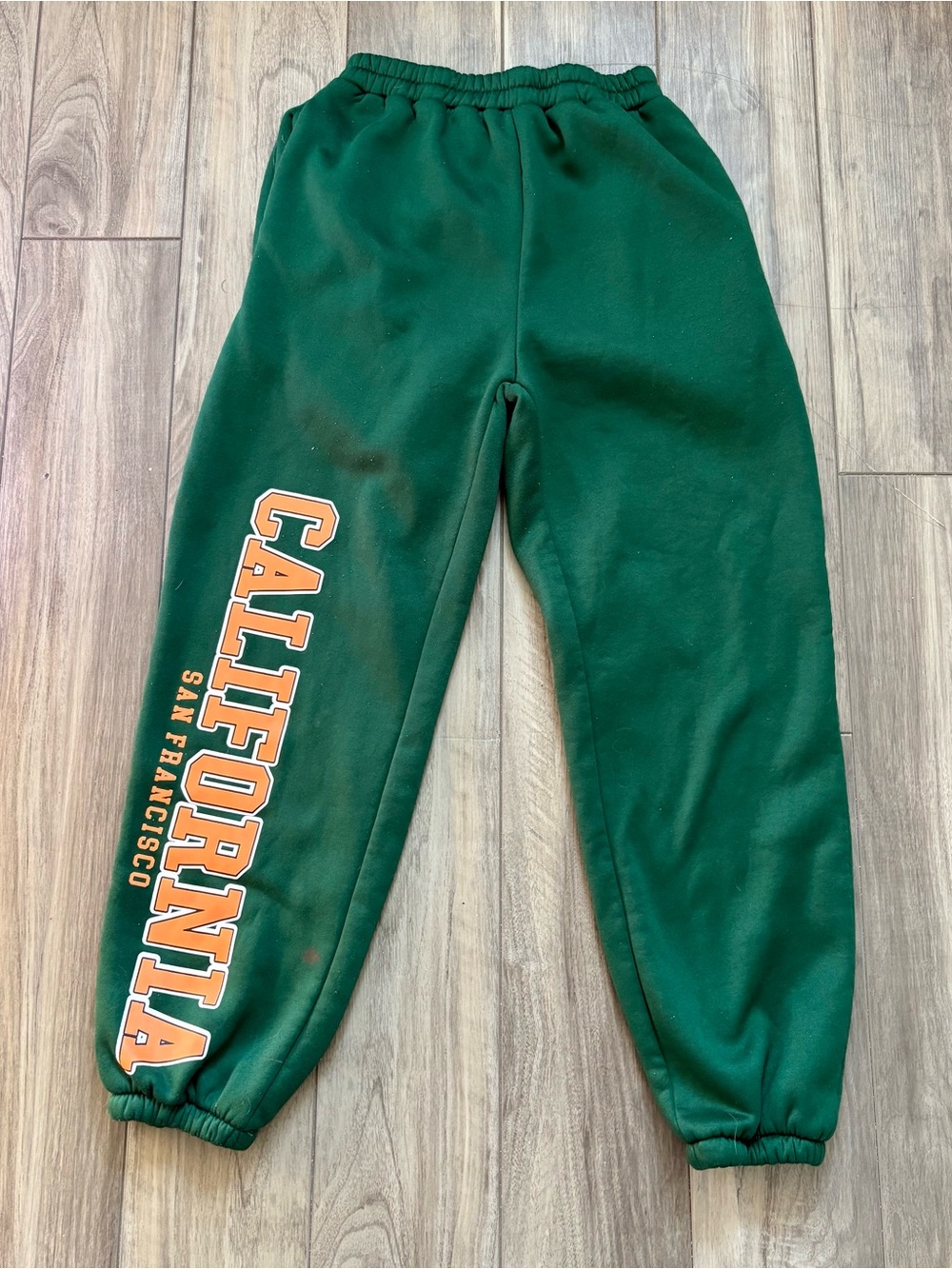 Green 'California' Kids Sweatpants with Orange Lettering